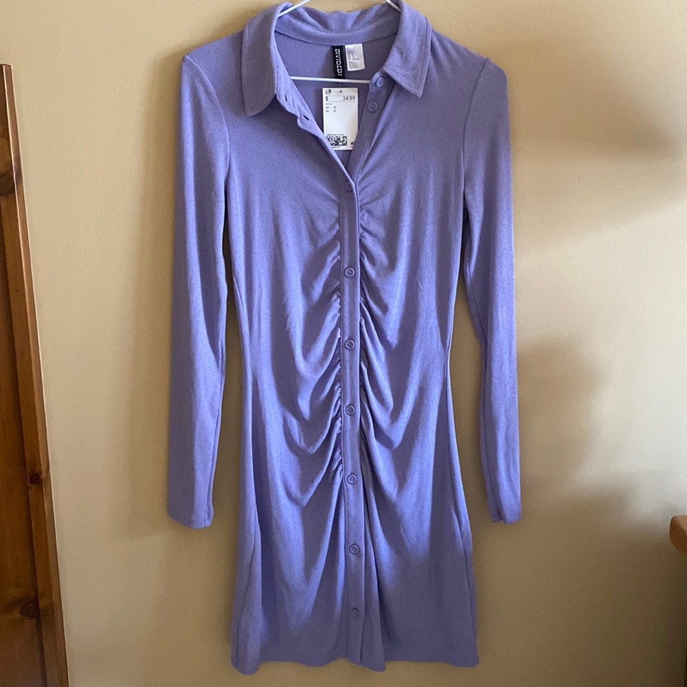Purple Draped Button Down Dress